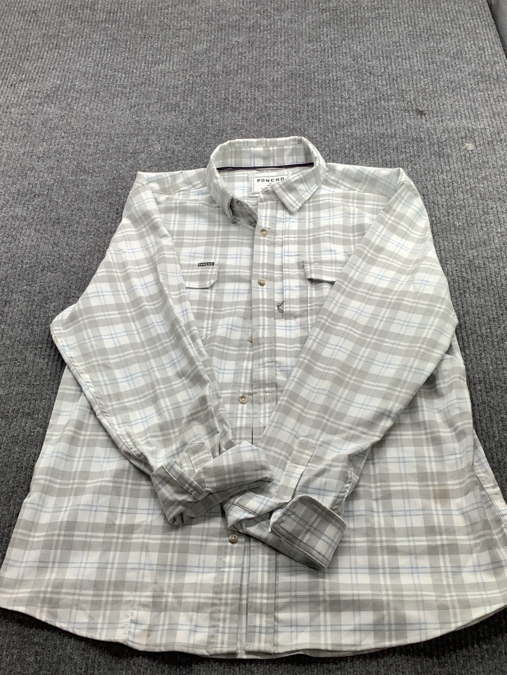 Poncho Men's Light Gray Plaid Button-Up Shirt